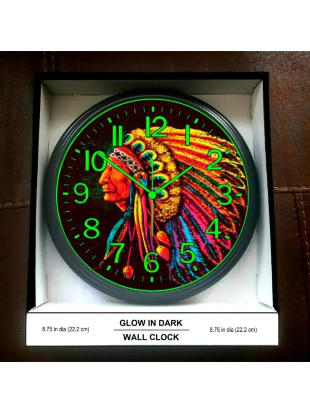 Indian Chief Smoke Shop Music Studio Lounge Glow In The Dark Wall Clock New!